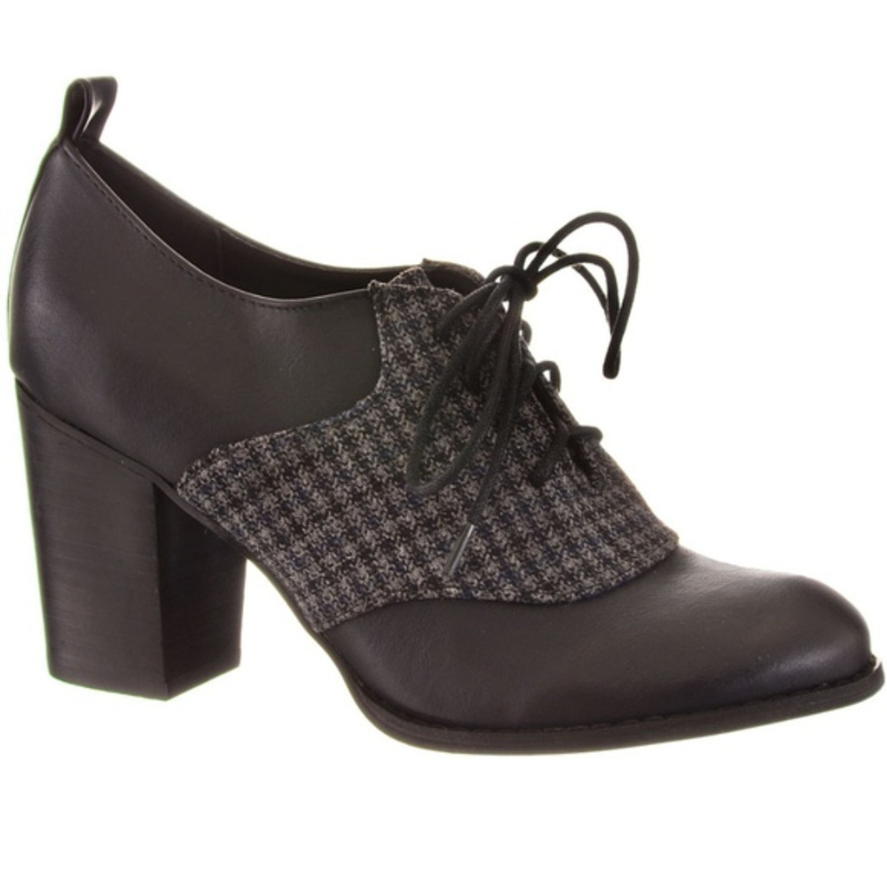 Plaid Lace Up Oxford High Heel Pump in Black - Picture 1 of 5